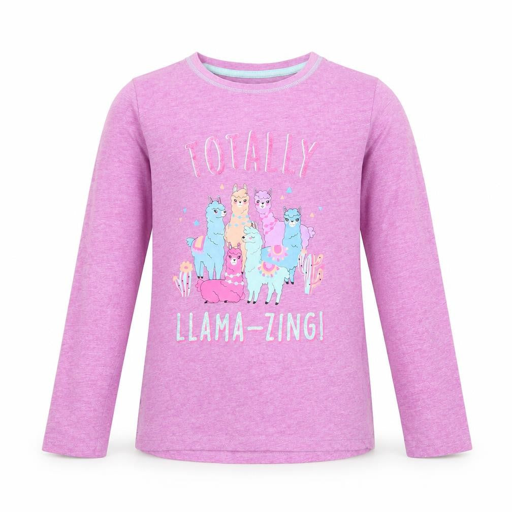 Dunnes Girls Pink  Cotton Pullover T-Shirt Size 9-10 Years Round Neck Pullover - Llama