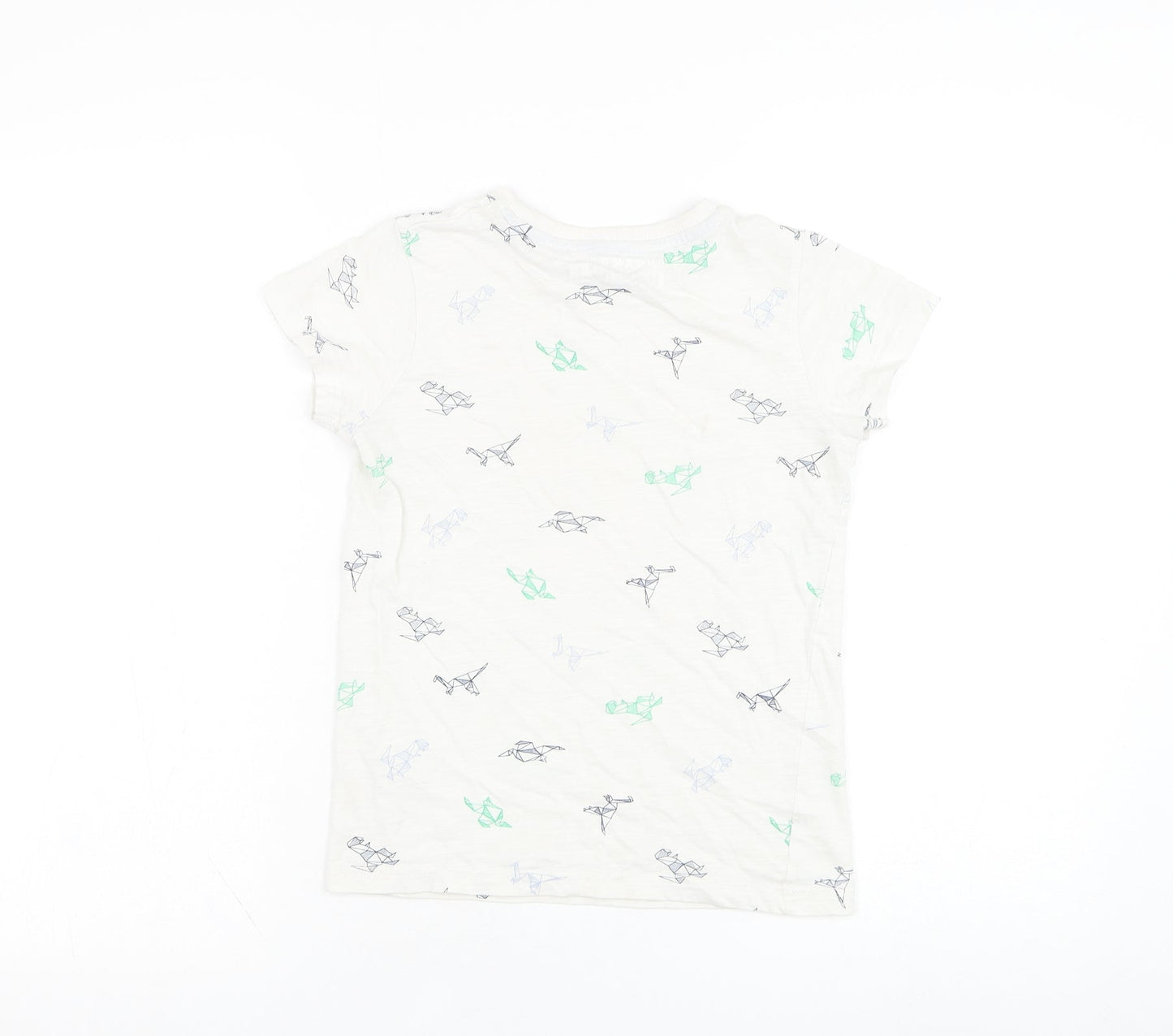 Matalan Boys White  Cotton Basic T-Shirt Size 8 Years Round Neck Pullover - Dinosaur