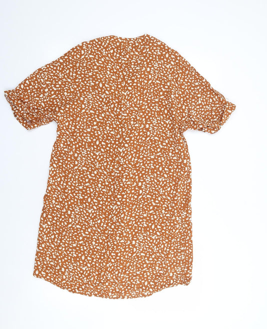 Primark Womens Brown Animal Print Viscose Shift  Size 6  V-Neck Pullover