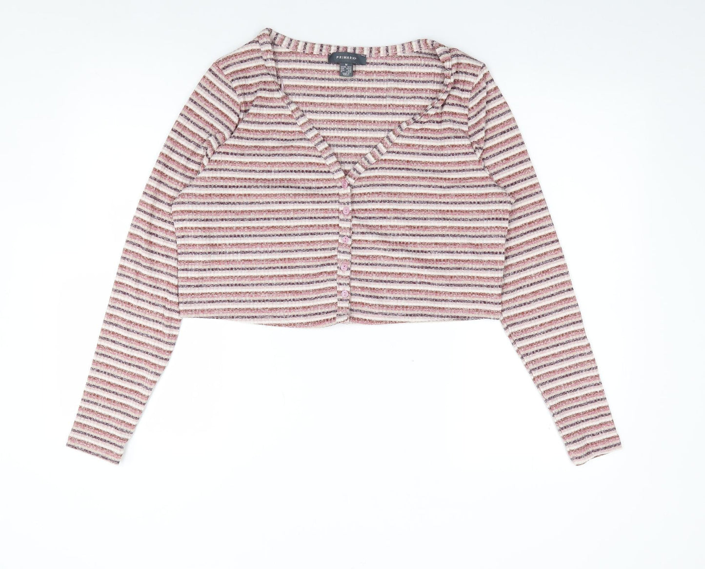 Primark Womens Multicoloured V-Neck Striped Polyester Cardigan Jumper Size M