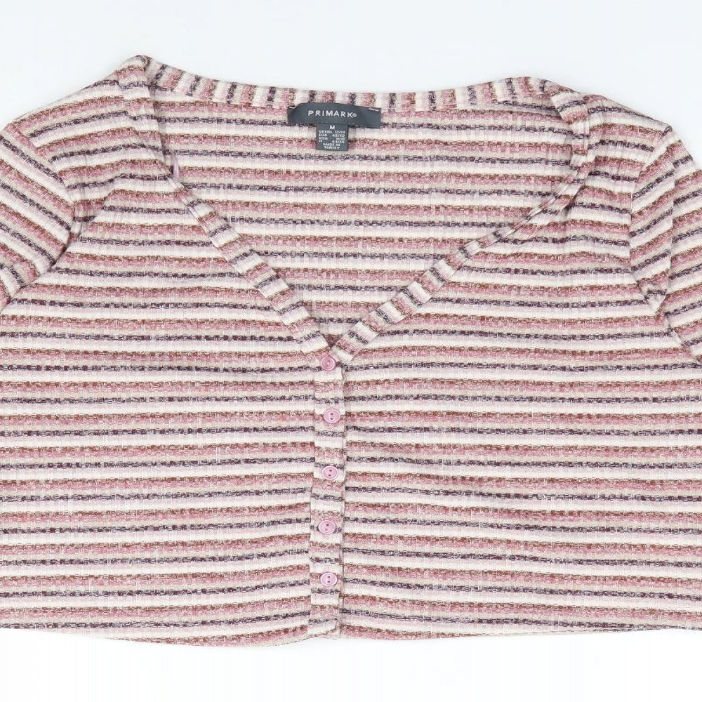 Primark Womens Multicoloured V-Neck Striped Polyester Cardigan Jumper Size M