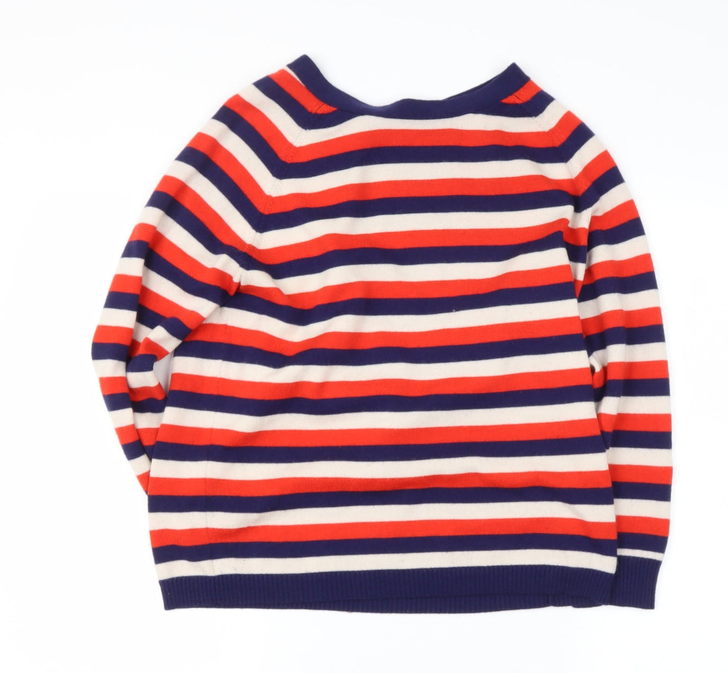 Preworn Womens Red Round Neck Striped Cotton Blend Pullover Jumper Size M