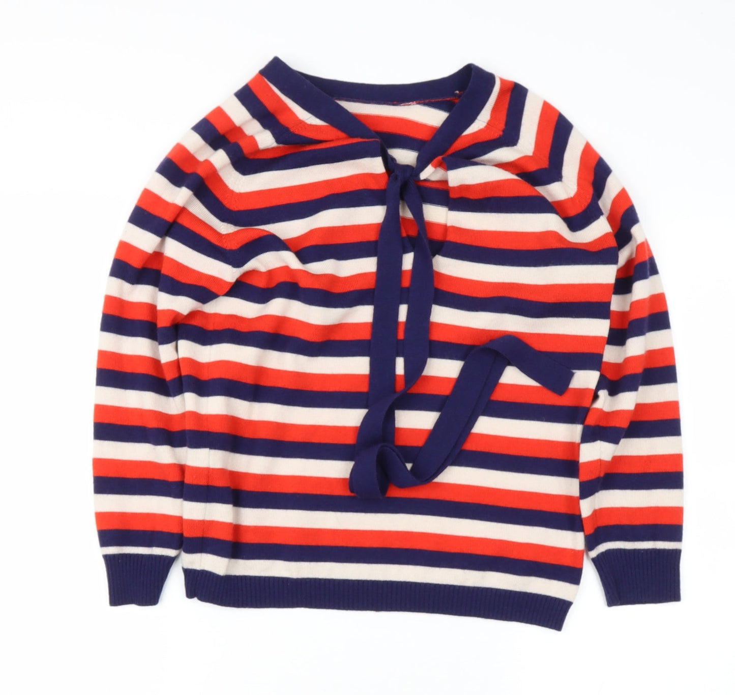 Preworn Womens Red Round Neck Striped Cotton Blend Pullover Jumper Size M
