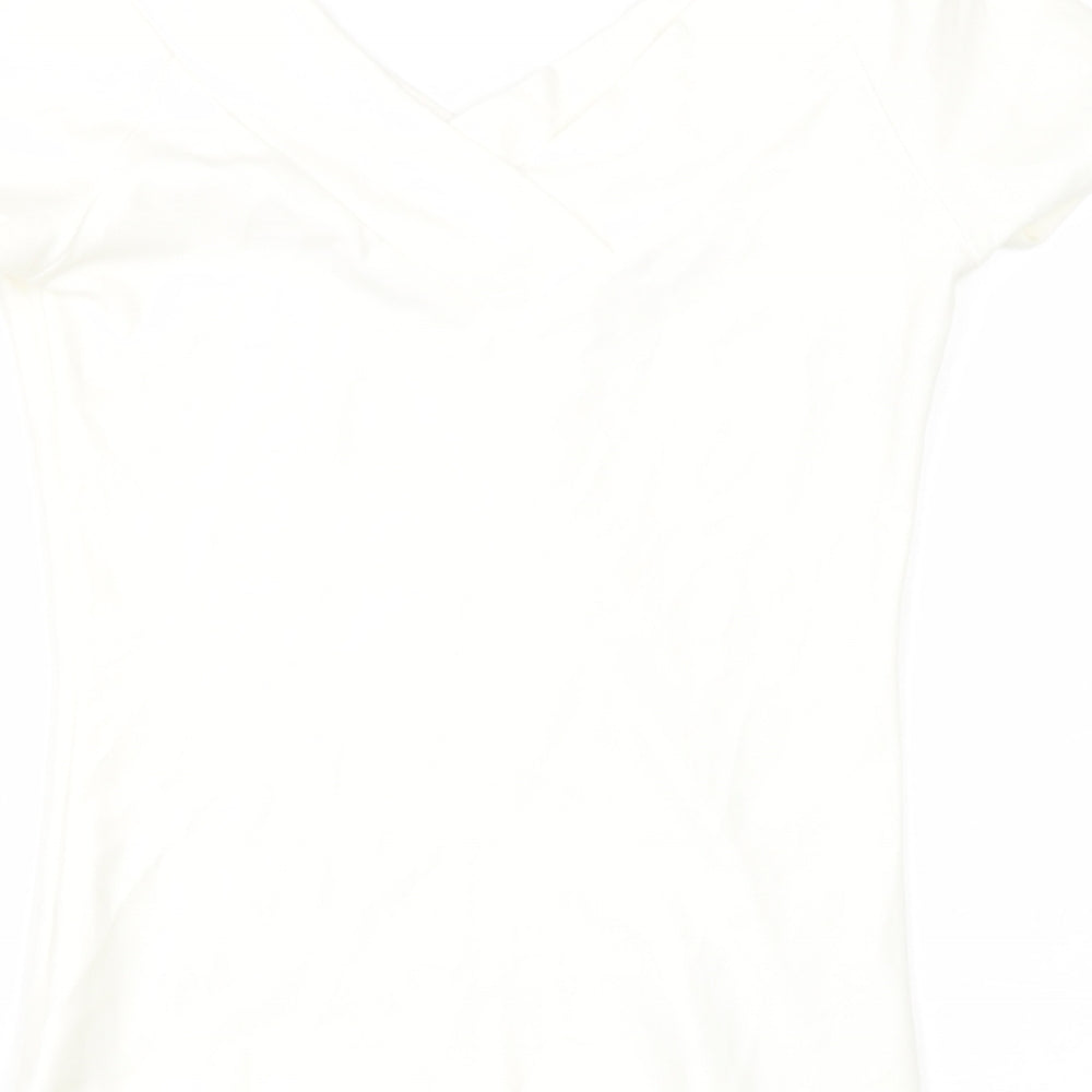 Preworn Womens White  Elastane Basic Blouse Size S V-Neck
