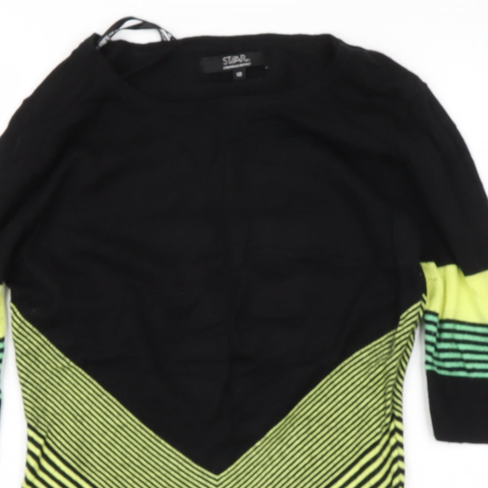 Star Womens Black Round Neck Geometric Viscose Pullover Jumper Size 10