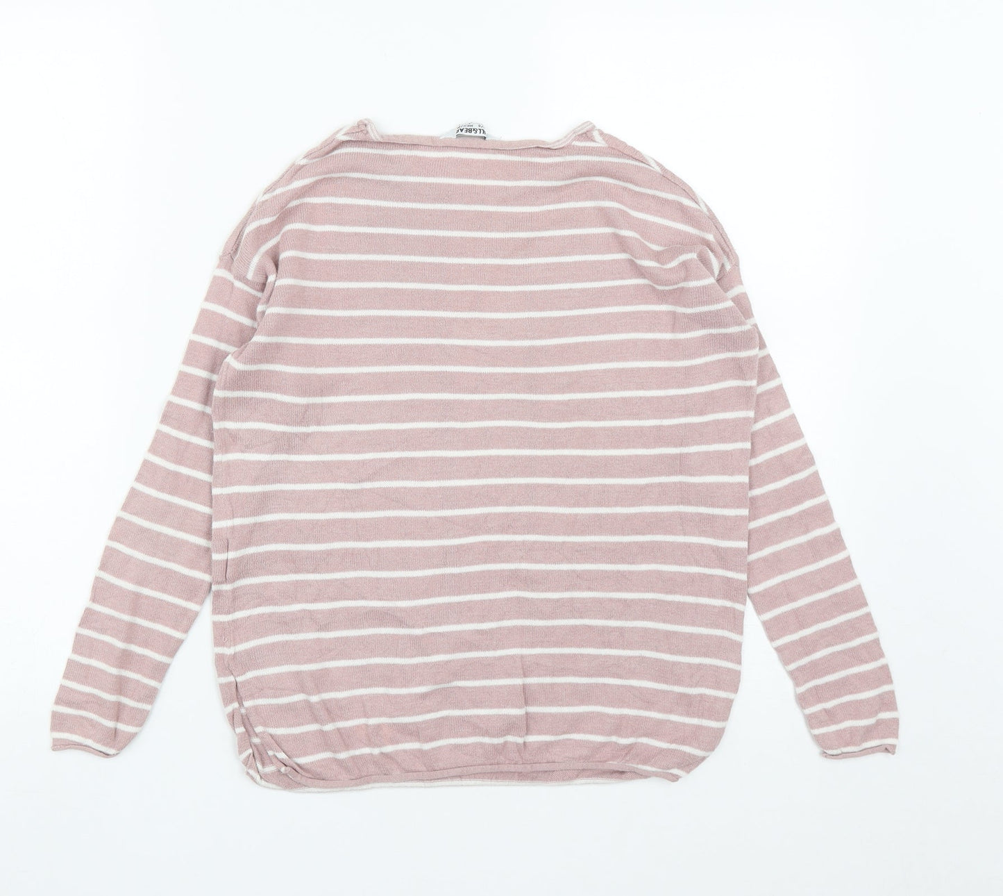Pull&Bear Womens Pink Round Neck Striped Acrylic Pullover Jumper Size S