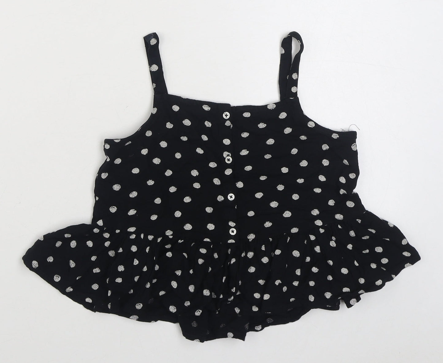 Outfit Girls Black Polka Dot Viscose Basic Blouse Size 8 Years Square Neck Button