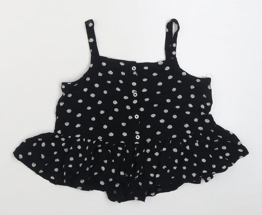 Outfit Girls Black Polka Dot Viscose Basic Blouse Size 8 Years Square Neck Button