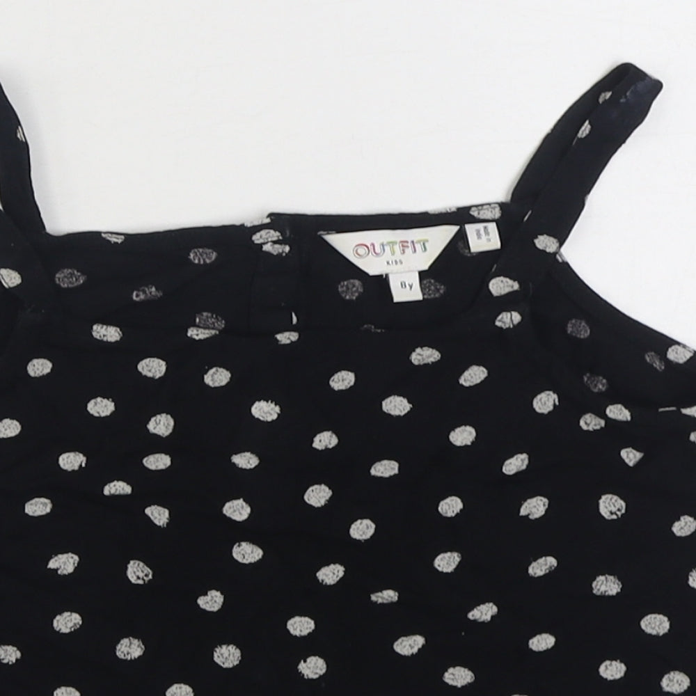 Outfit Girls Black Polka Dot Viscose Basic Blouse Size 8 Years Square Neck Button