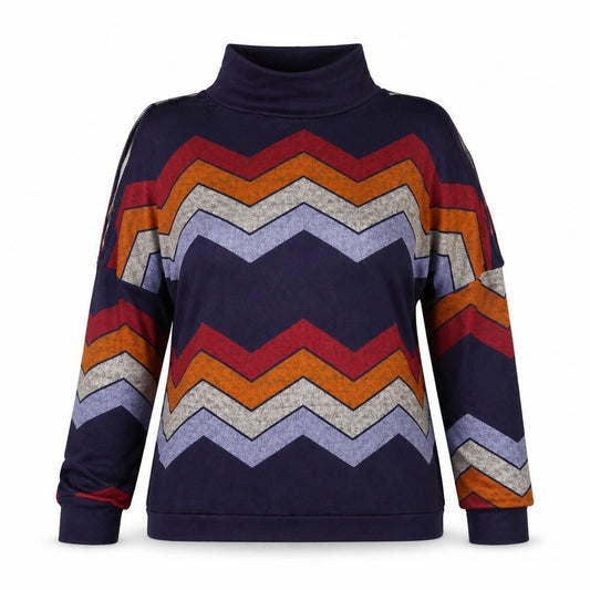 Preworn Womens Blue Geometric Polyester Pullover Sweatshirt Size L  Pullover