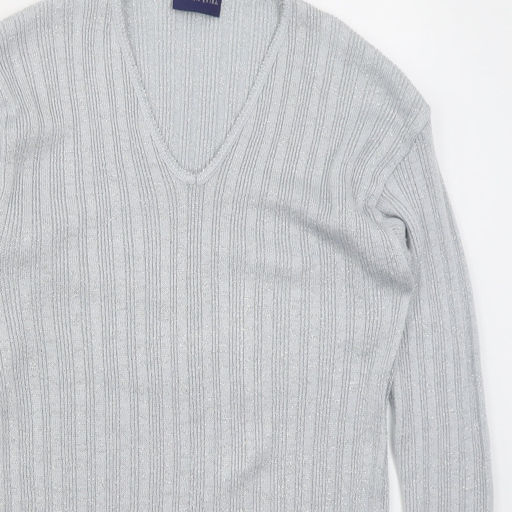 Fashion Extra Womens Grey V-Neck  Acrylic Pullover Jumper Size L