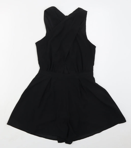Topshop Womens Black  Polyester Playsuit One-Piece Size 8 L3 in Zip