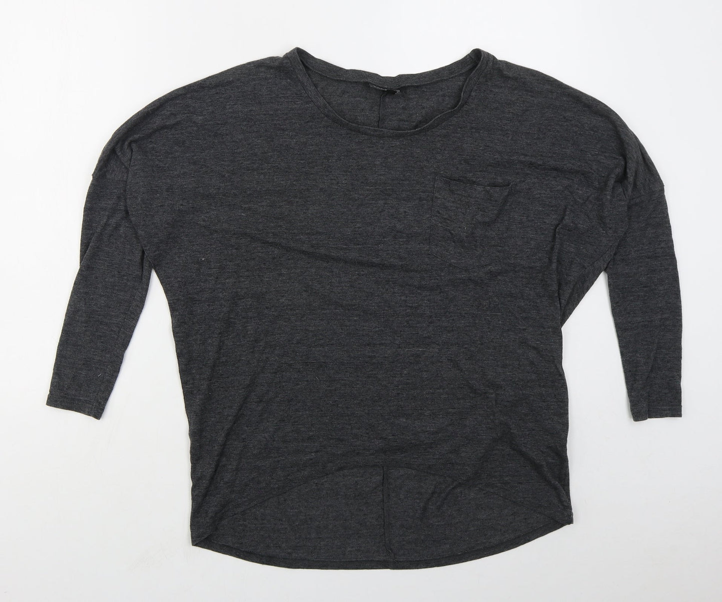 Topshop Womens Grey  Cotton Basic T-Shirt Size 8 Round Neck