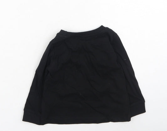 Preworn Boys Black  Cotton Basic Dress Shirt Size 9-12 Months Round Neck