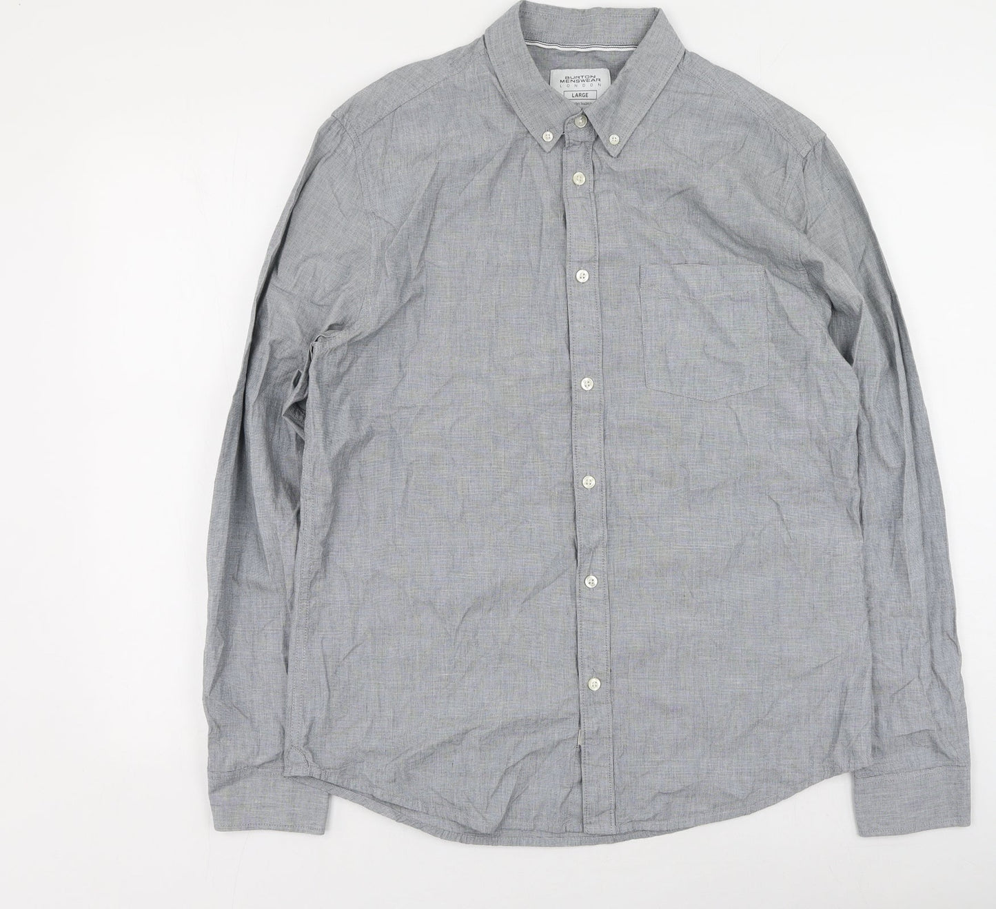 Burton Mens Grey  Cotton  Button-Up Size L Collared