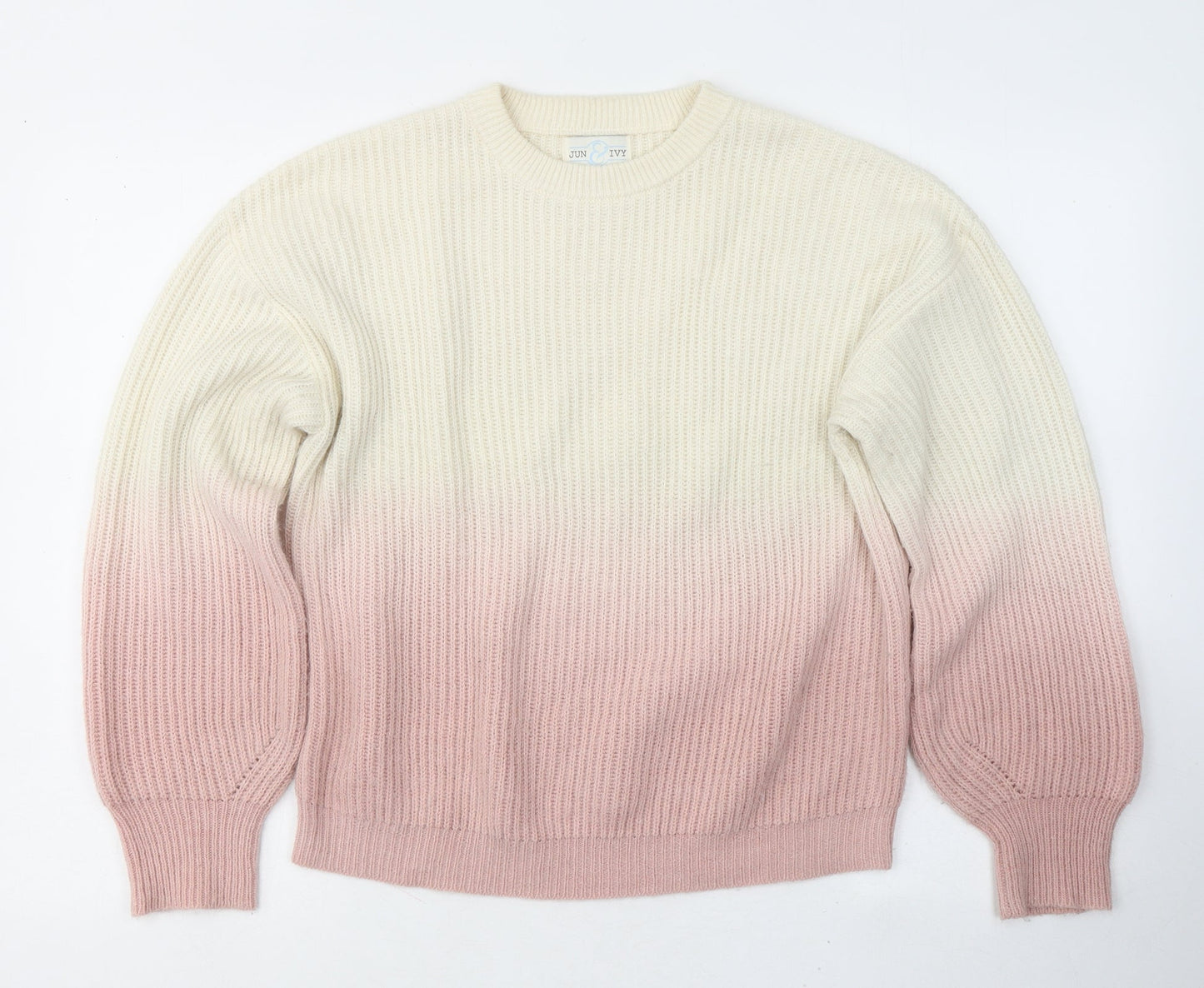 Jun&Ivy Womens White Round Neck  Acrylic Pullover Jumper Size M