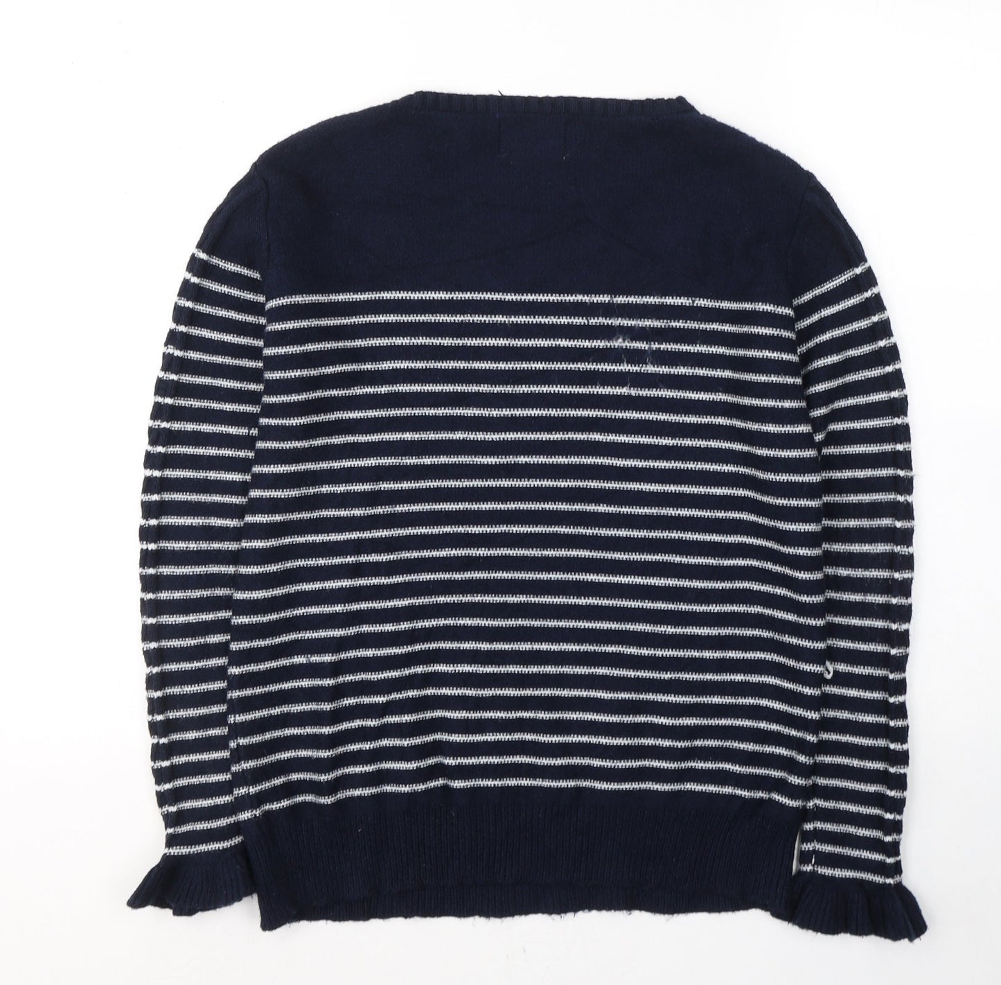 Papaya Womens Blue Round Neck Striped Viscose Pullover Jumper Size M