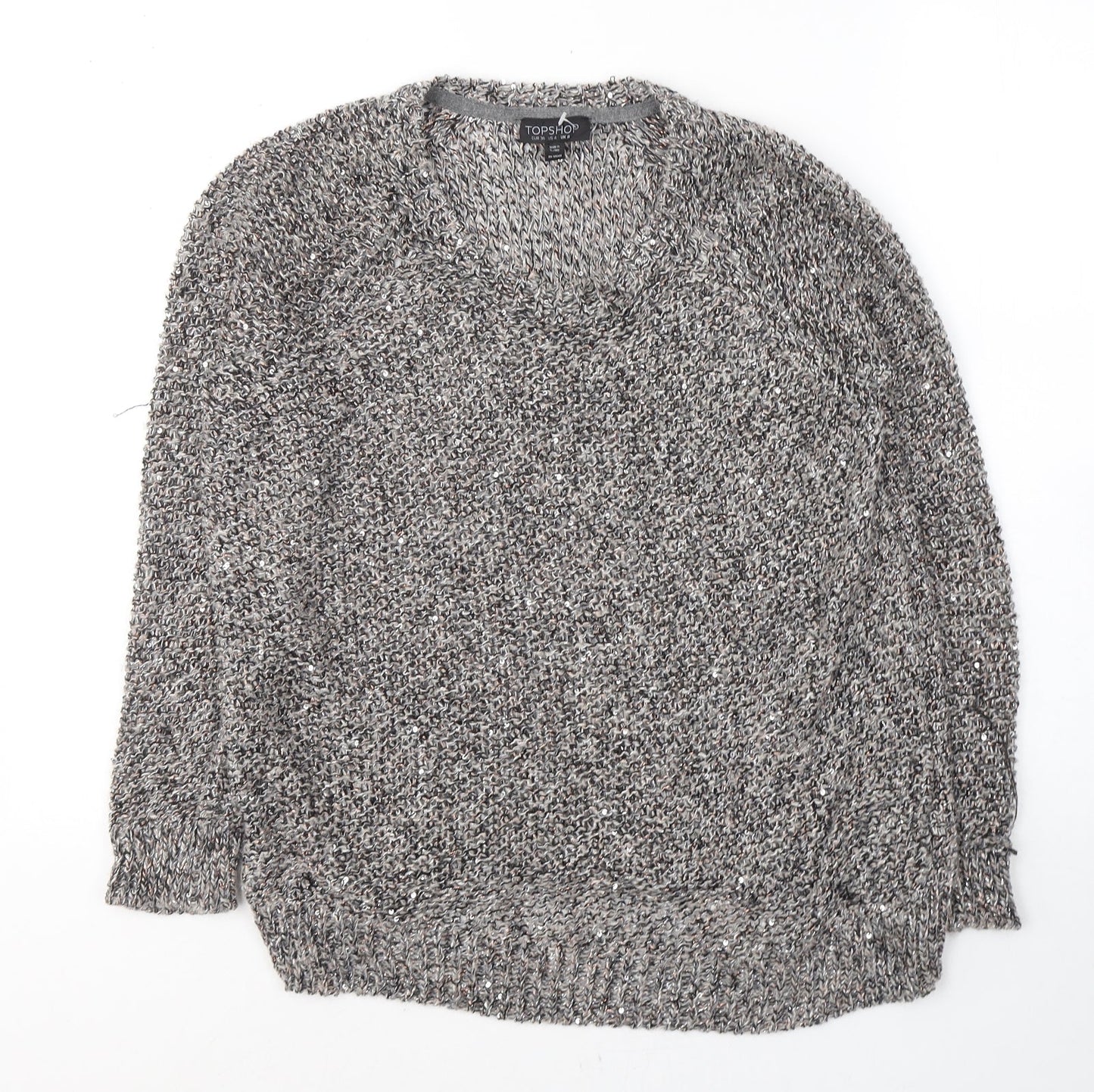 Topshop Womens Grey Round Neck  Acrylic Pullover Jumper Size 8