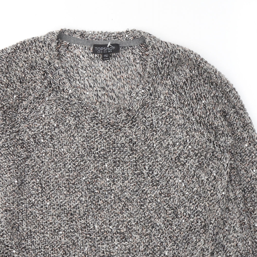 Topshop Womens Grey Round Neck  Acrylic Pullover Jumper Size 8
