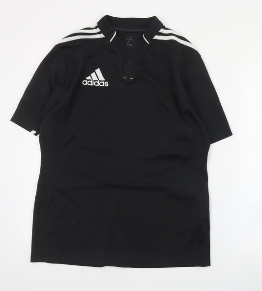 adidas Mens Black  Polyester  T-Shirt Size S V-Neck