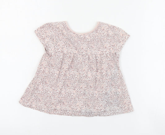 NEXT Girls Pink Floral Cotton Basic T-Shirt Size 3-4 Years Round Neck Pullover