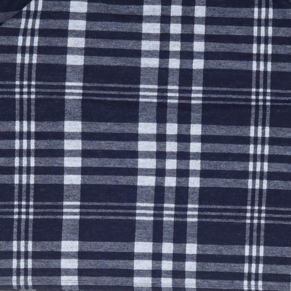 Marks and Spencer Womens Blue Plaid Polyester Jersey T-Shirt Size 14 Crew Neck
