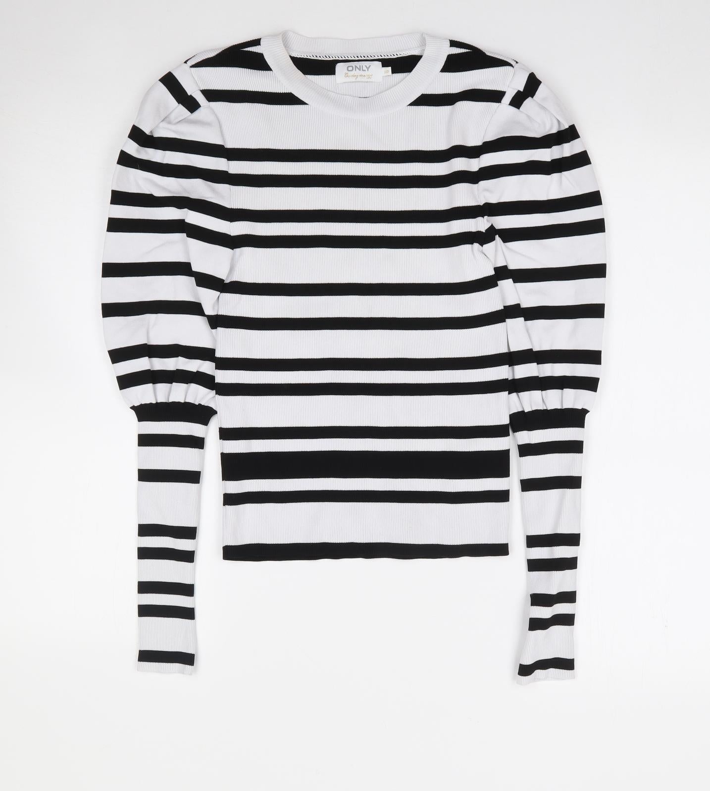 Only Womens Ivory Crew Neck Striped Polyamide Pullover Jumper Size 2XS