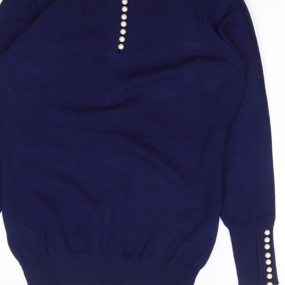Savioa Womens Blue Crew Neck  Viscose Pullover Jumper Size XS