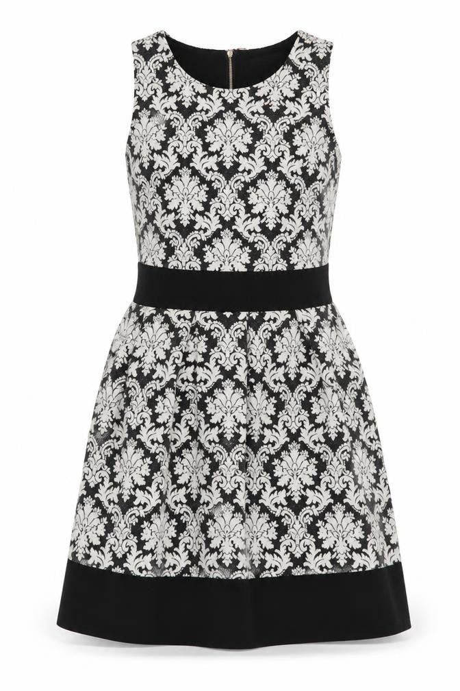 Styled in Italy Womens Black Floral Polyester Fit & Flare  Size S  Round Neck Zip