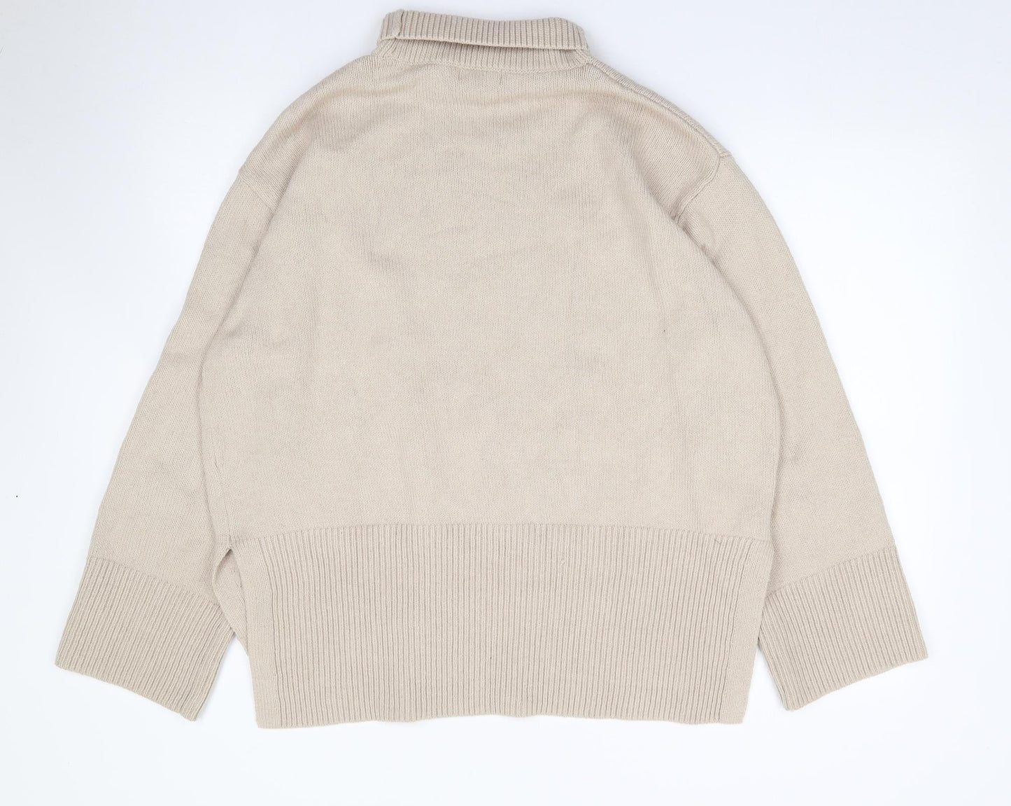 H&M Womens Beige Roll Neck  Polyester Tunic Jumper Size S