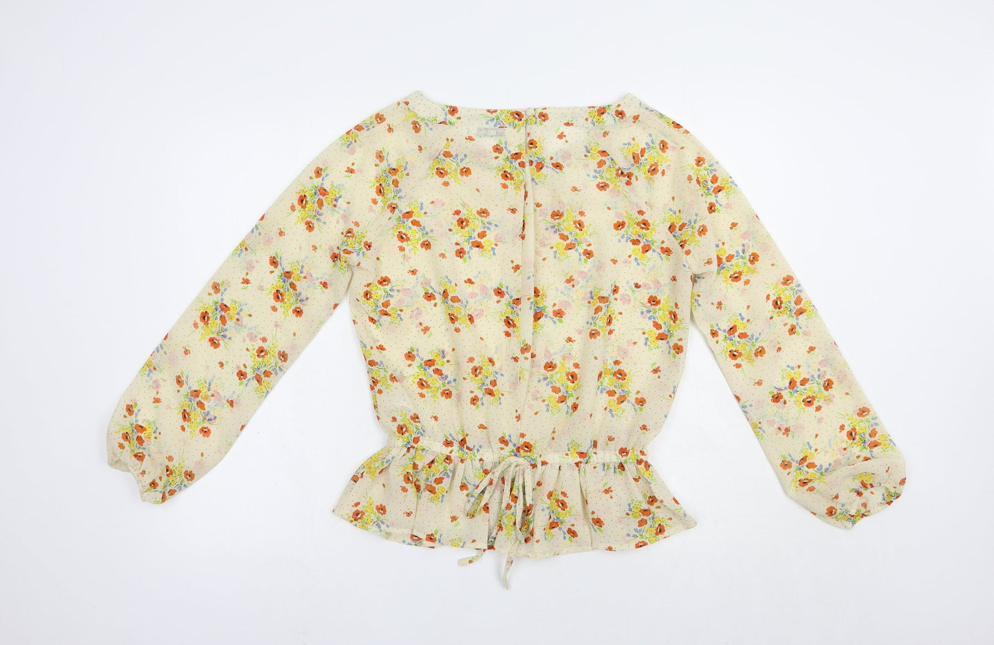 New Look Womens Beige Floral Polyester Basic Blouse Size 8 Boat Neck - Open Back