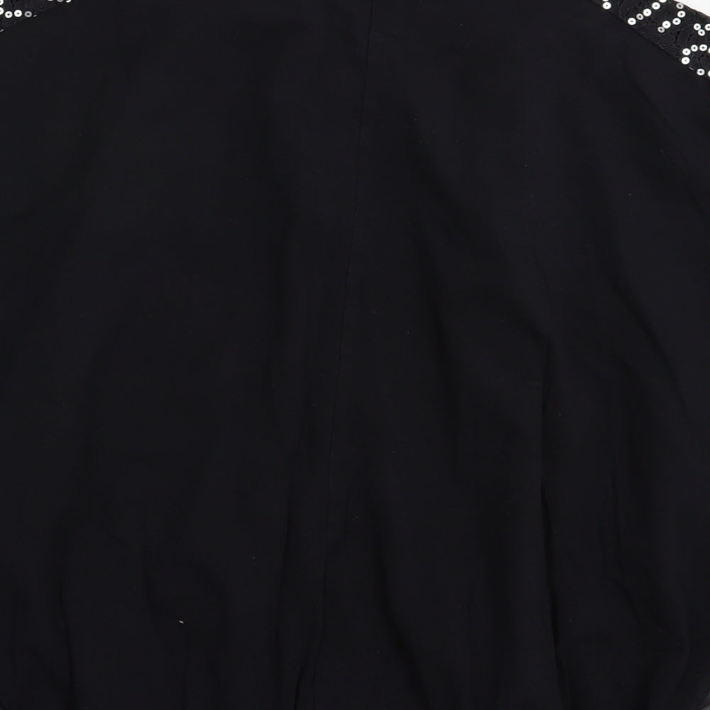 Preworn Womens Black  Viscose Basic Blouse Size L Round Neck