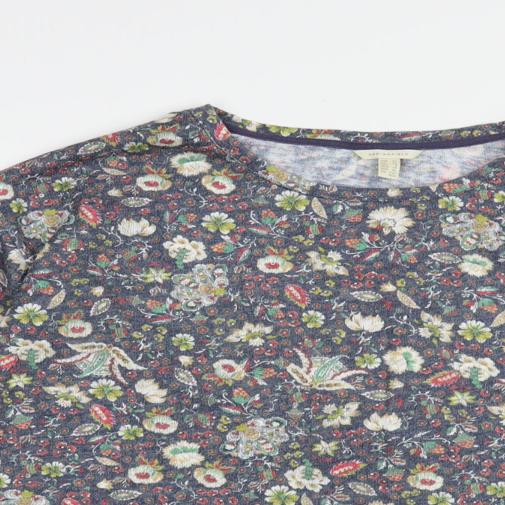 Springfield Womens Blue Boat Neck Floral Acrylic Pullover Jumper Size XL