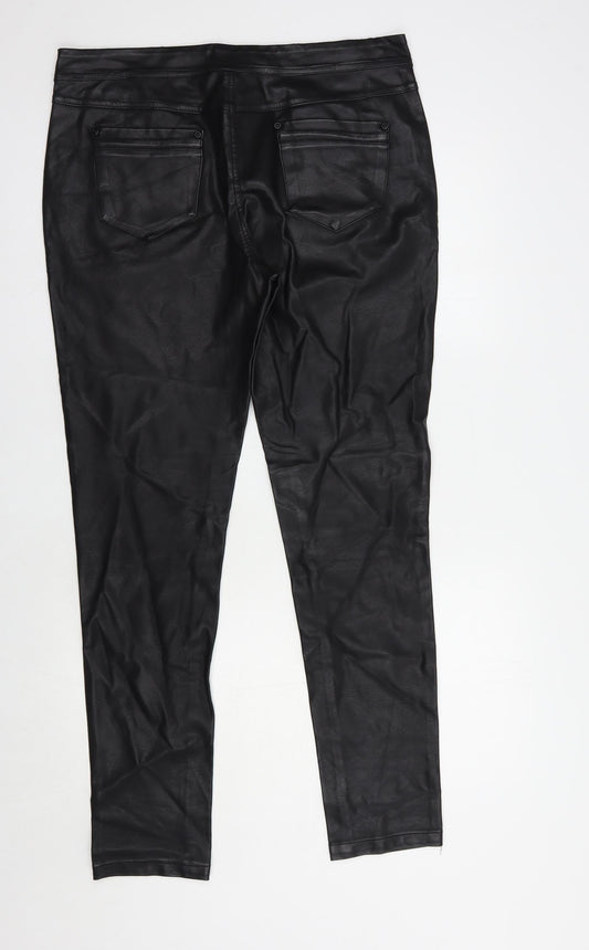 Lucid Womens Black  Polyurethane Trousers  Size 14 L30 in Regular Button - Faux Leather
