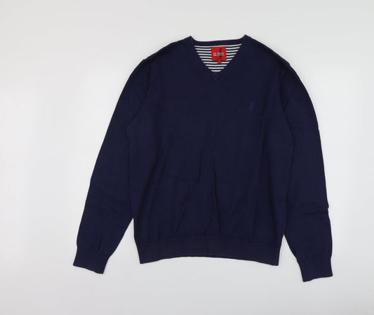 6th Sense Mens Blue V-Neck  Cotton Pullover Jumper Size L