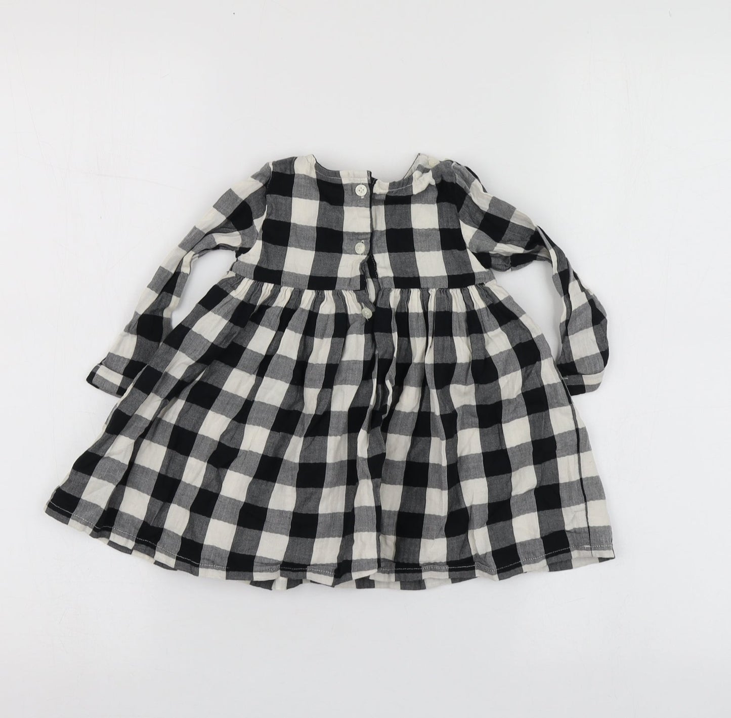 NEXT  Black Check Cotton Trapeze & Swing  Size 9-12 Months  Round Neck