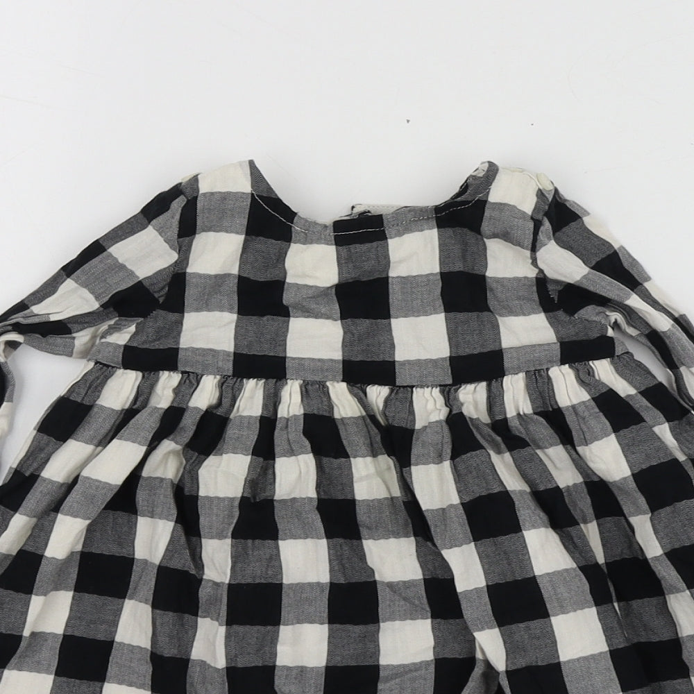 NEXT  Black Check Cotton Trapeze & Swing  Size 9-12 Months  Round Neck