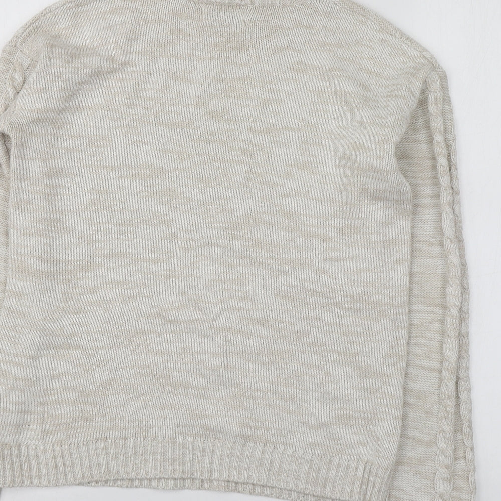Papaya Womens Beige Round Neck  Acrylic Pullover Jumper Size S