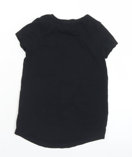 George Girls Black  Cotton Basic T-Shirt Size 4-5 Years Crew Neck  - Pudsey