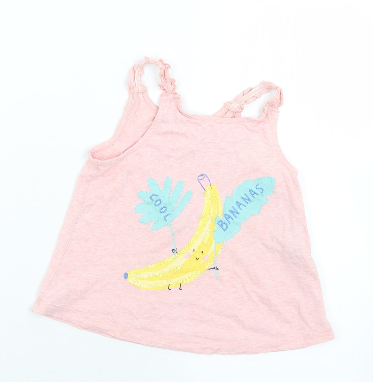 Marks and Spencer Girls Pink  Cotton Camisole Tank Size 6-7 Years Round Neck  - Banana