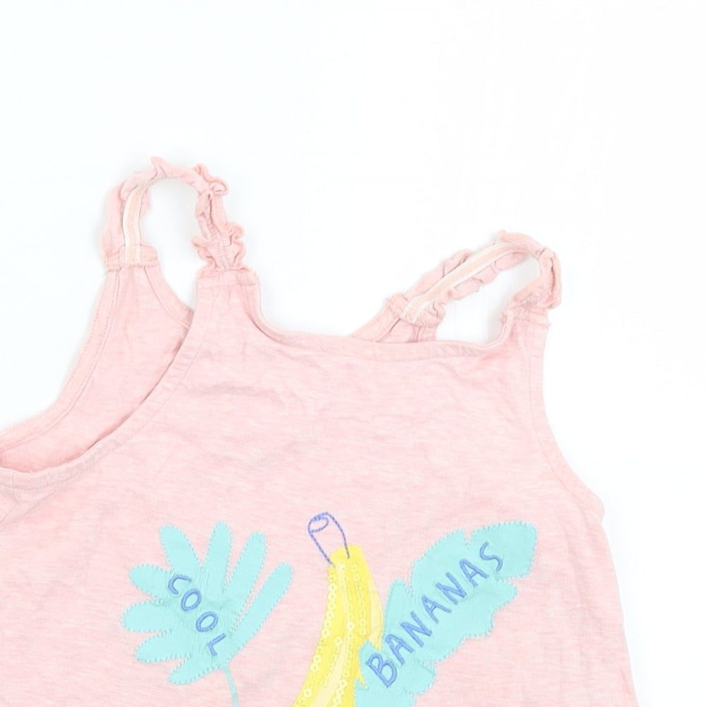 Marks and Spencer Girls Pink  Cotton Camisole Tank Size 6-7 Years Round Neck  - Banana