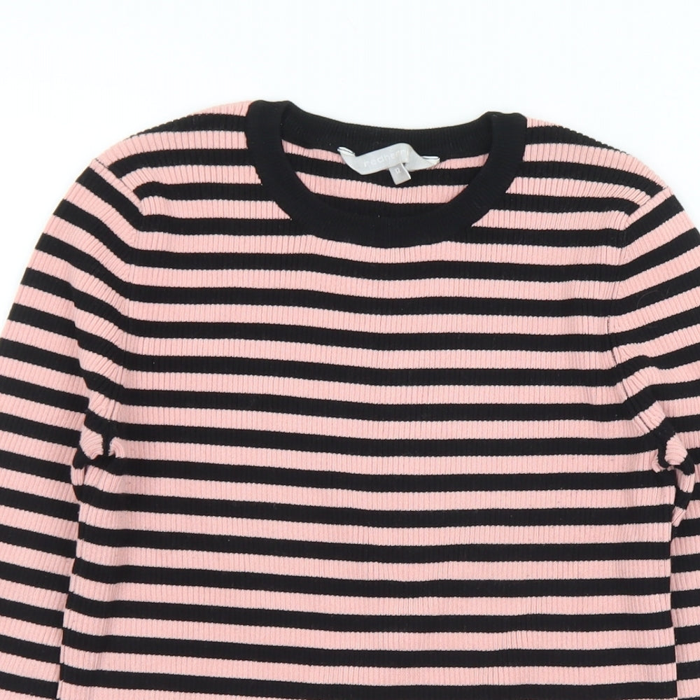 Debenhams Womens Pink Crew Neck Striped Viscose Pullover Jumper Size 12