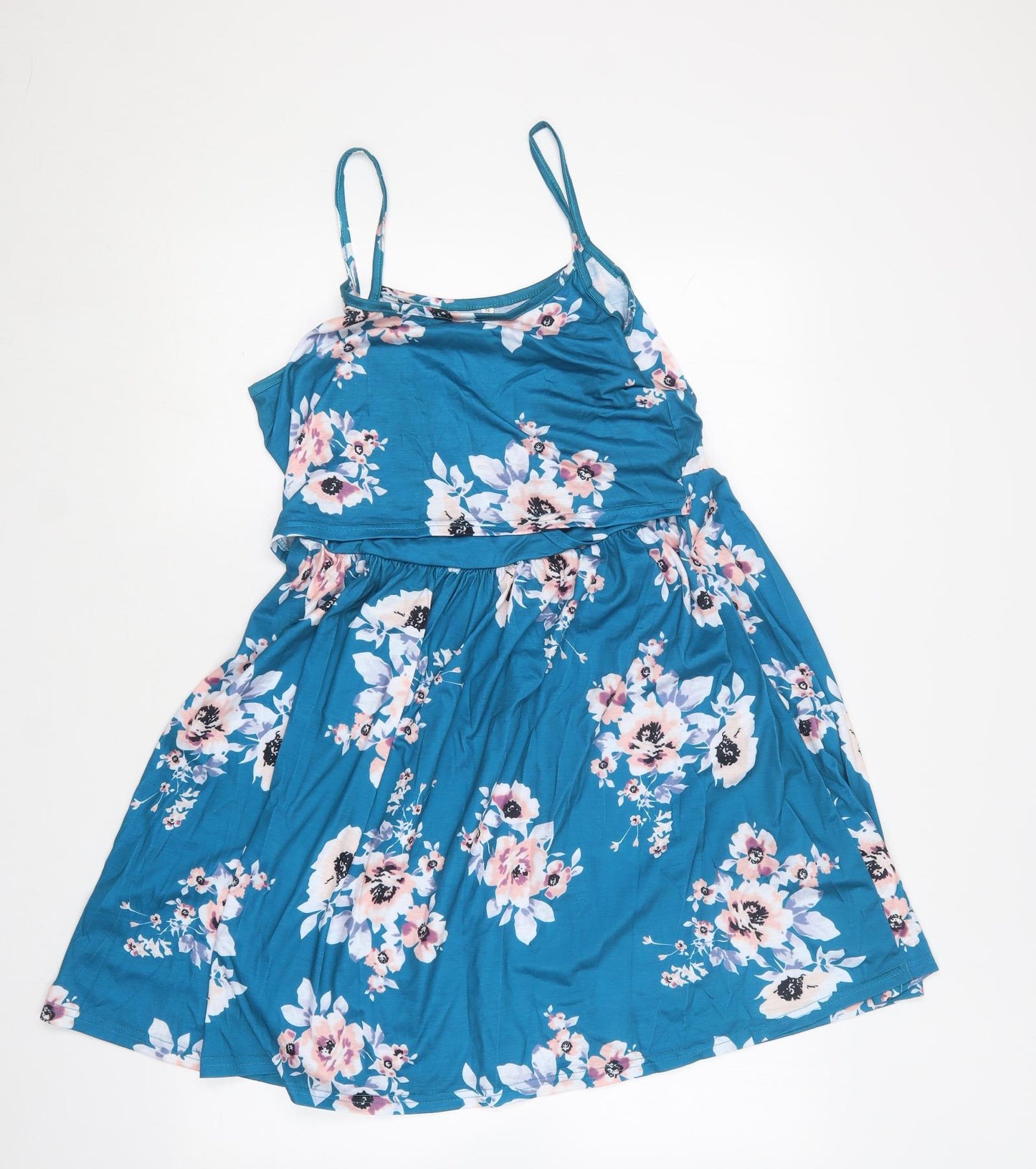 SheIn Womens Blue Floral Polyester Skater Dress  Size S  Square Neck