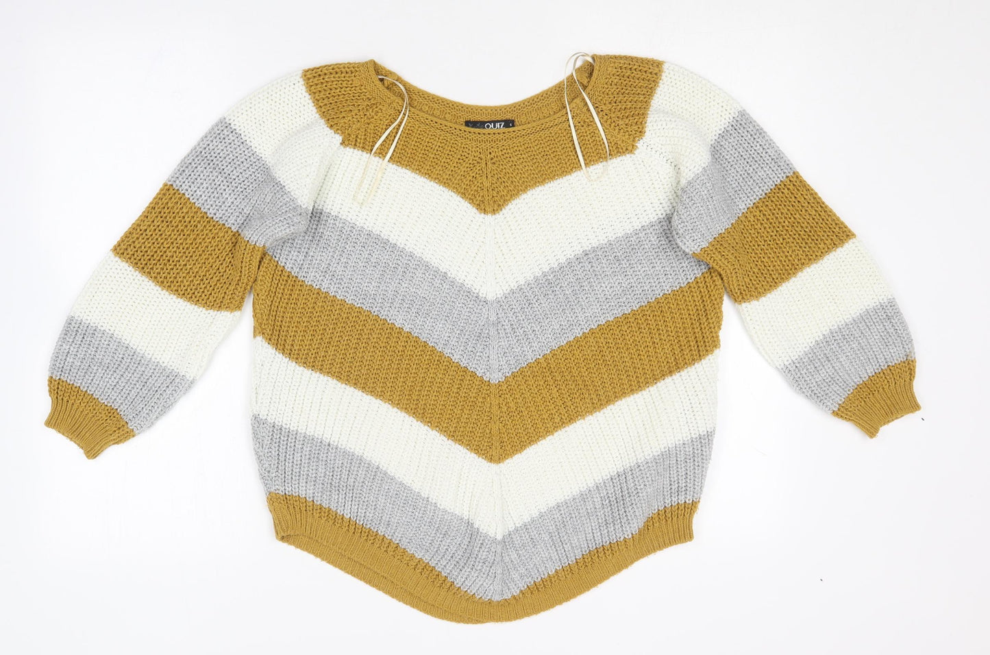 Quiz Womens Yellow Round Neck Striped Acrylic Pullover Jumper Size S