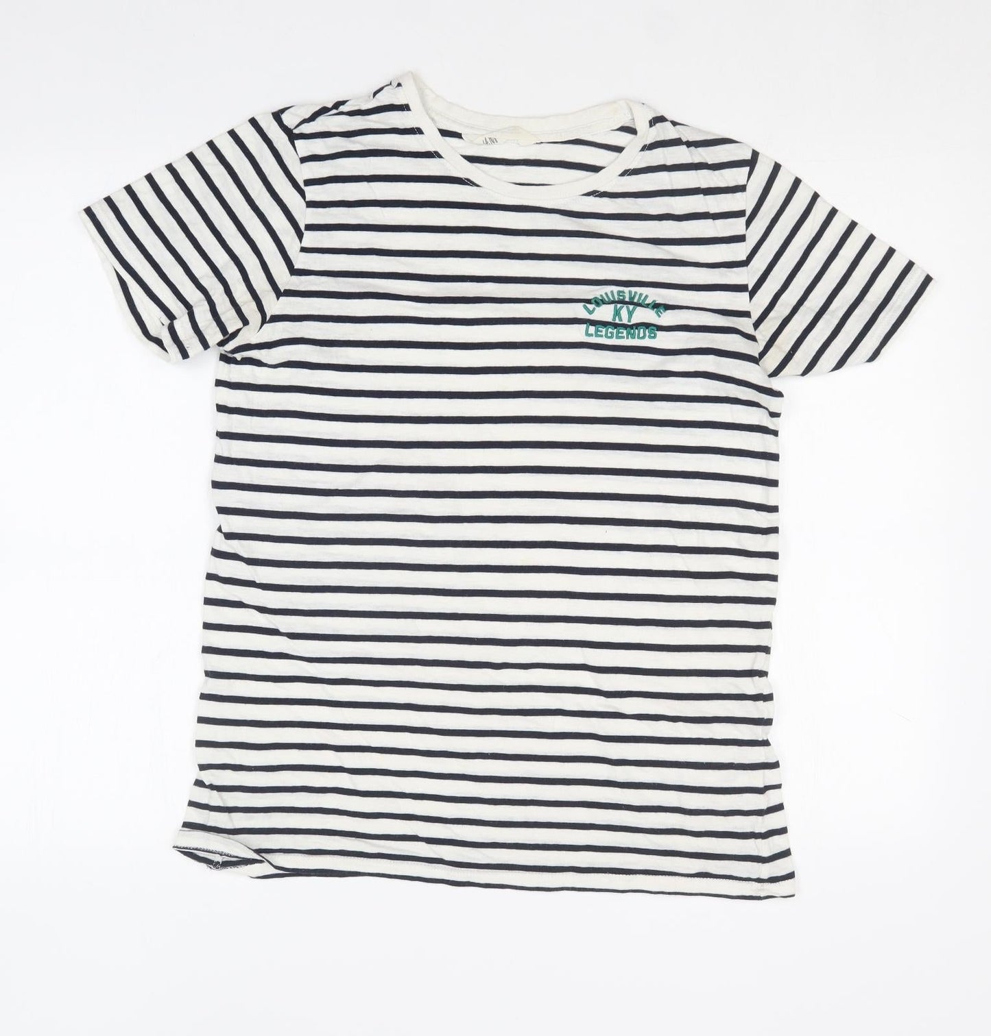 H&M Girls Black Striped Cotton Basic T-Shirt Size 12-13 Years Round Neck