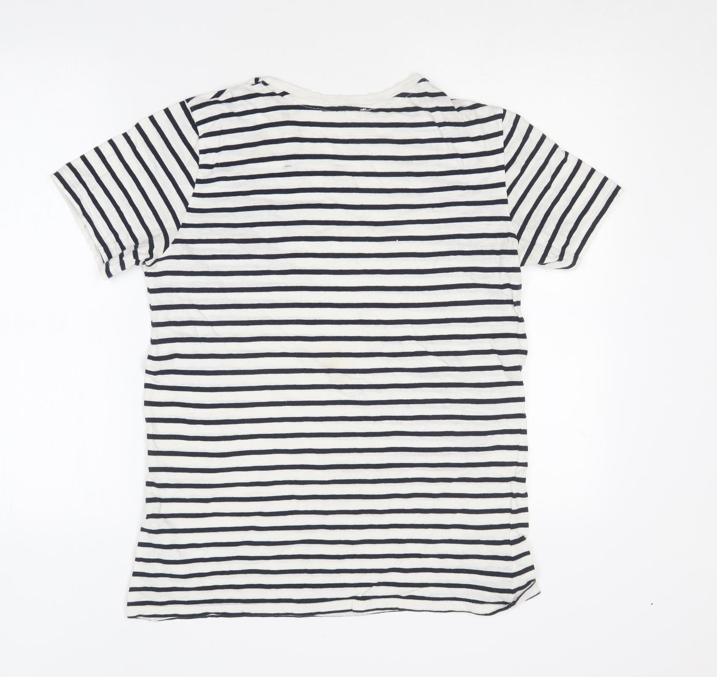 H&M Girls Black Striped Cotton Basic T-Shirt Size 12-13 Years Round Neck
