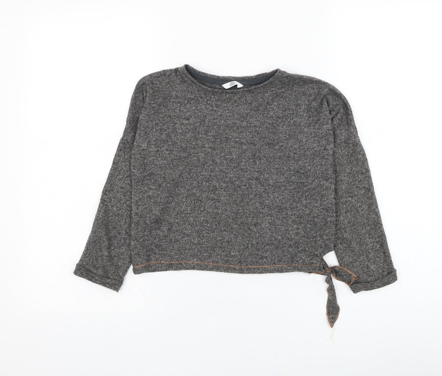 Marks and Spencer Girls Grey Round Neck  Polyester Pullover Jumper Size 6-7 Years  Pullover