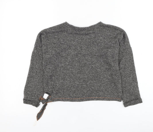 Marks and Spencer Girls Grey Round Neck  Polyester Pullover Jumper Size 6-7 Years  Pullover
