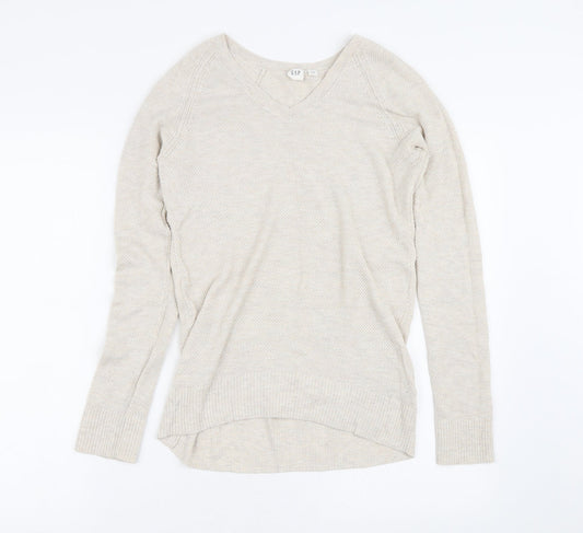 Gap Womens Beige V-Neck  Cotton Pullover Jumper Size XS