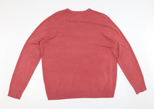 Atlantic Bay Mens Pink Crew Neck  Acrylic Pullover Jumper Size XL